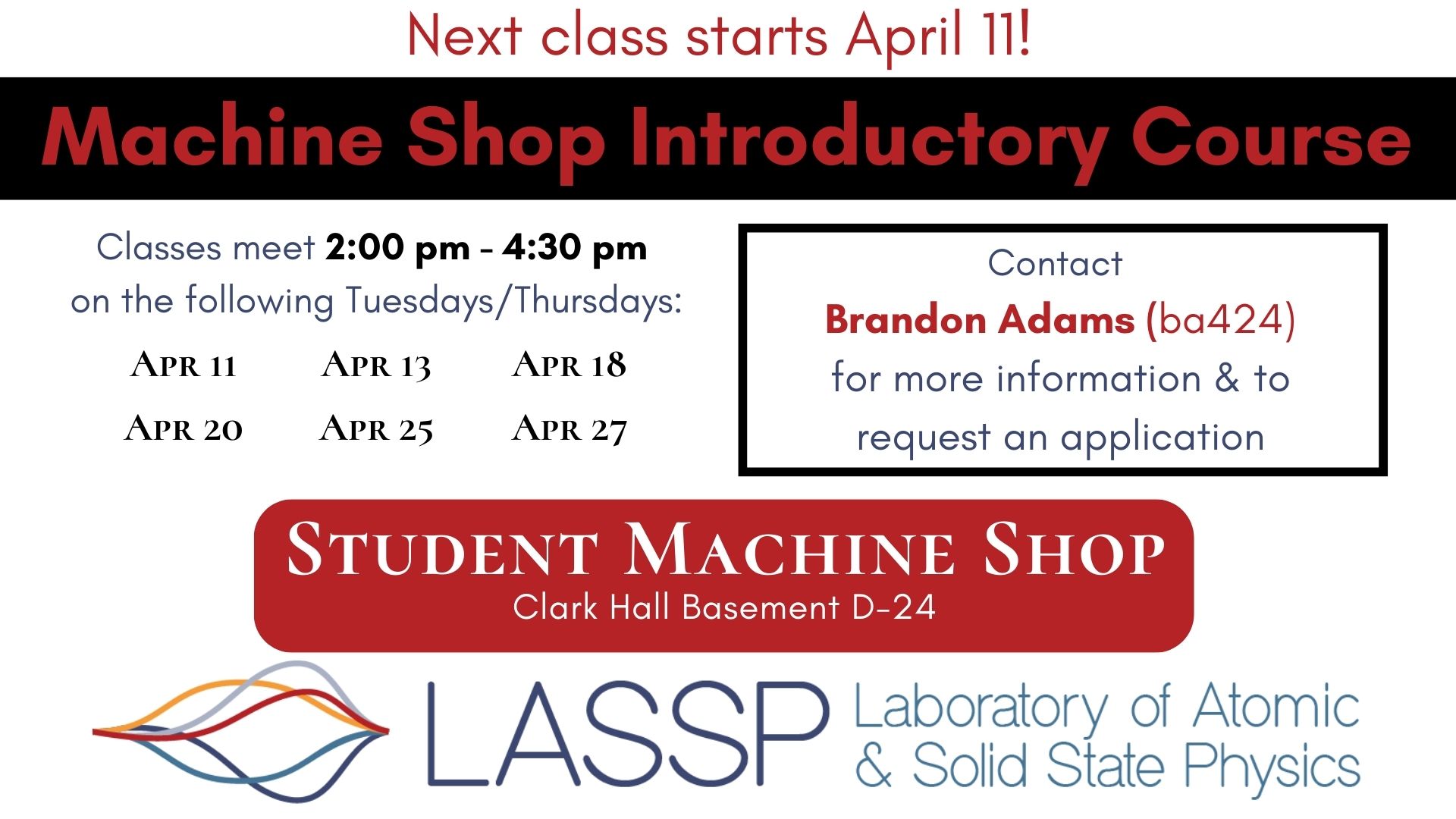 LASSP machine shop introductory course flyer