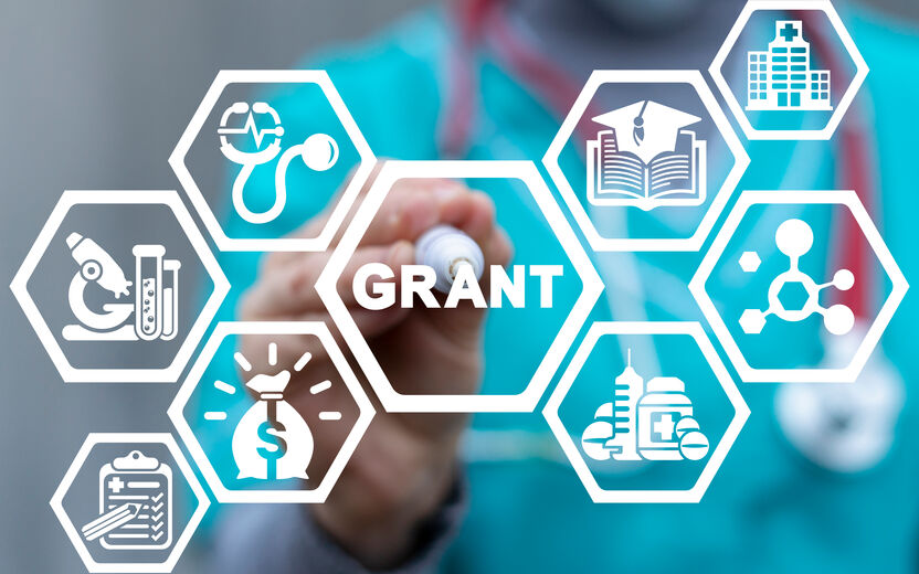 stock image showing grants and research icons
